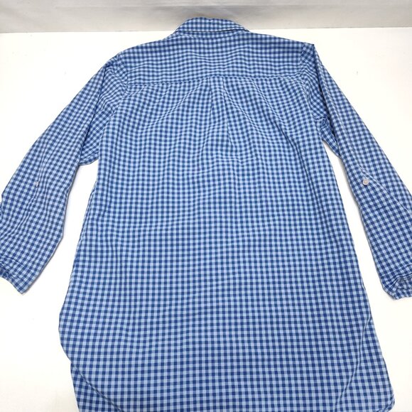 Victorias Secret Blue Gingham Med Button-Up Shirt Dress Long Sleeve Roll Up Tabs - Picture 9 of 10